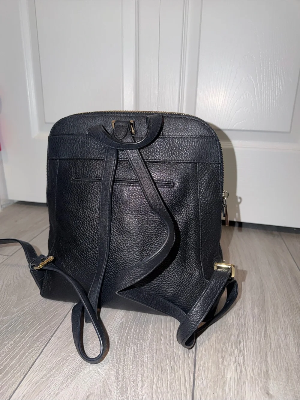 Michael Kors Black Pebbled Leather Backpack with Gold Accents